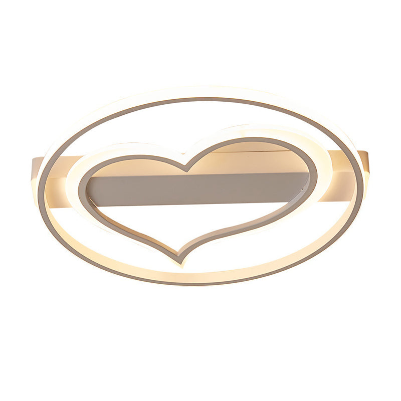 Ring and Loving Heart Ceiling Lamp Acrylic Coffee/White LED Flushmount Lighting in Warm/White Light Clearhalo 'Ceiling Lights' 'Close To Ceiling Lights' 'Close to ceiling' 'Flush mount' Lighting' 1723114