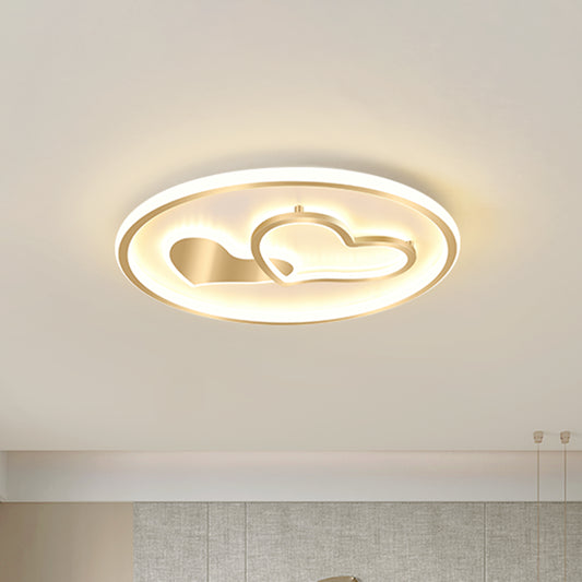 Loving Heart Flush Mount Light Modernist Metallic Sleeping Room LED Ceiling Flush in Gold, 16"/19.5" Wide Clearhalo 'Ceiling Lights' 'Close To Ceiling Lights' 'Close to ceiling' 'Flush mount' Lighting' 1723116