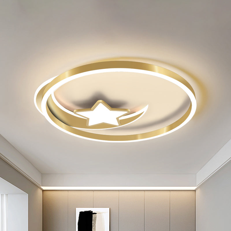 Nordic LED Flush Mount Fixture Gold Crescent and Star Ceiling Light with Acrylic Shade Gold Clearhalo 'Ceiling Lights' 'Close To Ceiling Lights' 'Close to ceiling' 'Flush mount' Lighting' 1723125