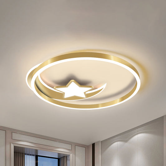 Nordic LED Flush Mount Fixture Gold Crescent and Star Ceiling Light with Acrylic Shade Clearhalo 'Ceiling Lights' 'Close To Ceiling Lights' 'Close to ceiling' 'Flush mount' Lighting' 1723126