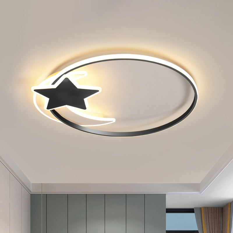 Black LED Star and Moon Ceiling Flush Scandinavian Acrylic Flush Lighting Fixture Black Clearhalo 'Ceiling Lights' 'Close To Ceiling Lights' 'Close to ceiling' 'Flush mount' Lighting' 1723129