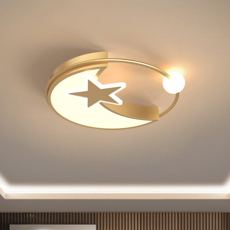 LED Bedroom Flushmount Lighting Simple Gold Ceiling Light with Star and Crescent Acrylic Shade Gold Clearhalo 'Ceiling Lights' 'Close To Ceiling Lights' 'Close to ceiling' 'Flush mount' Lighting' 1723141