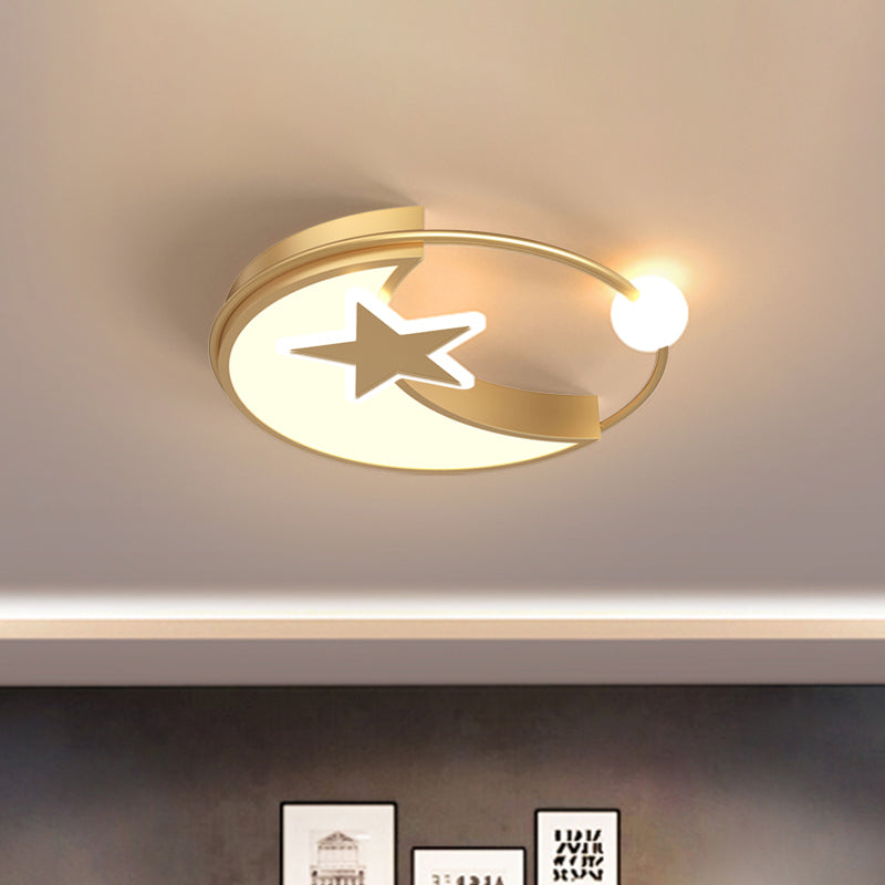 LED Bedroom Flushmount Lighting Simple Gold Ceiling Light with Star and Crescent Acrylic Shade Clearhalo 'Ceiling Lights' 'Close To Ceiling Lights' 'Close to ceiling' 'Flush mount' Lighting' 1723142