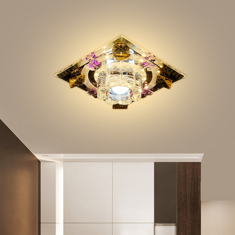 Modern Flower Flush Mount Lighting Clear Crystal LED Corridor Close to Ceiling Lamp in Chrome Clearhalo 'Ceiling Lights' 'Close To Ceiling Lights' 'Close to ceiling' 'Flush mount' Lighting' 1723150