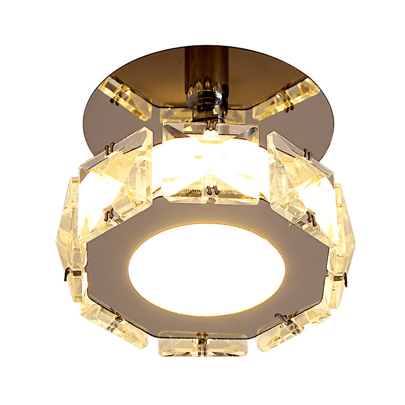 Chrome LED Square/Round Ceiling Fixture Modernist Crystal Block Semi Mount Lighting in Warm/White Light Clearhalo 'Ceiling Lights' 'Close To Ceiling Lights' 'Close to ceiling' 'Semi-flushmount' Lighting' 1723155