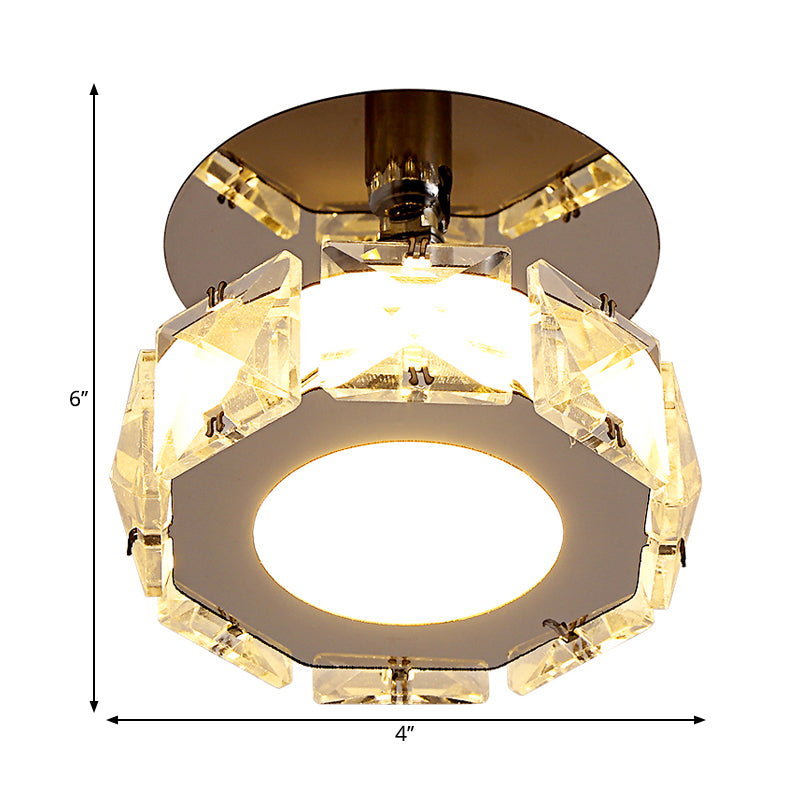 Chrome LED Square/Round Ceiling Fixture Modernist Crystal Block Semi Mount Lighting in Warm/White Light Clearhalo 'Ceiling Lights' 'Close To Ceiling Lights' 'Close to ceiling' 'Semi-flushmount' Lighting' 1723156