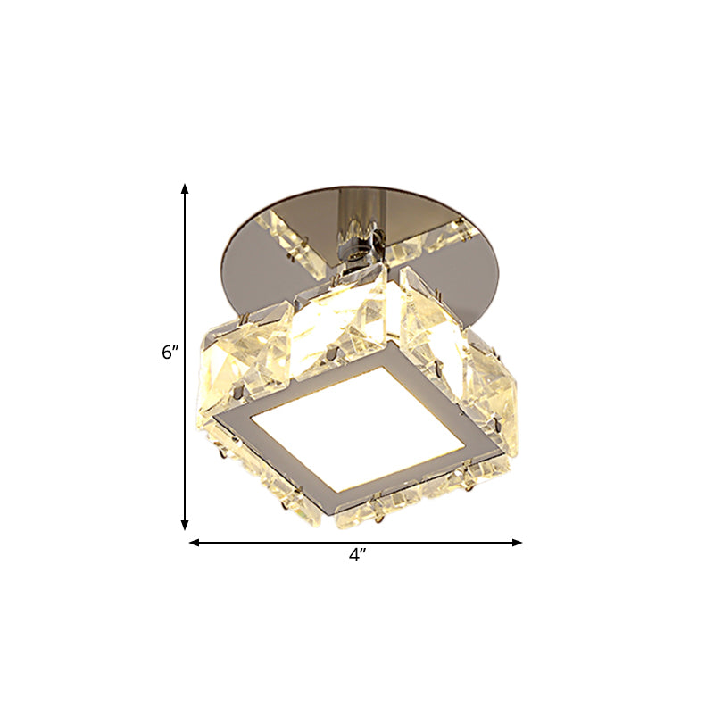 Chrome LED Square/Round Ceiling Fixture Modernist Crystal Block Semi Mount Lighting in Warm/White Light Clearhalo 'Ceiling Lights' 'Close To Ceiling Lights' 'Close to ceiling' 'Semi-flushmount' Lighting' 1723161