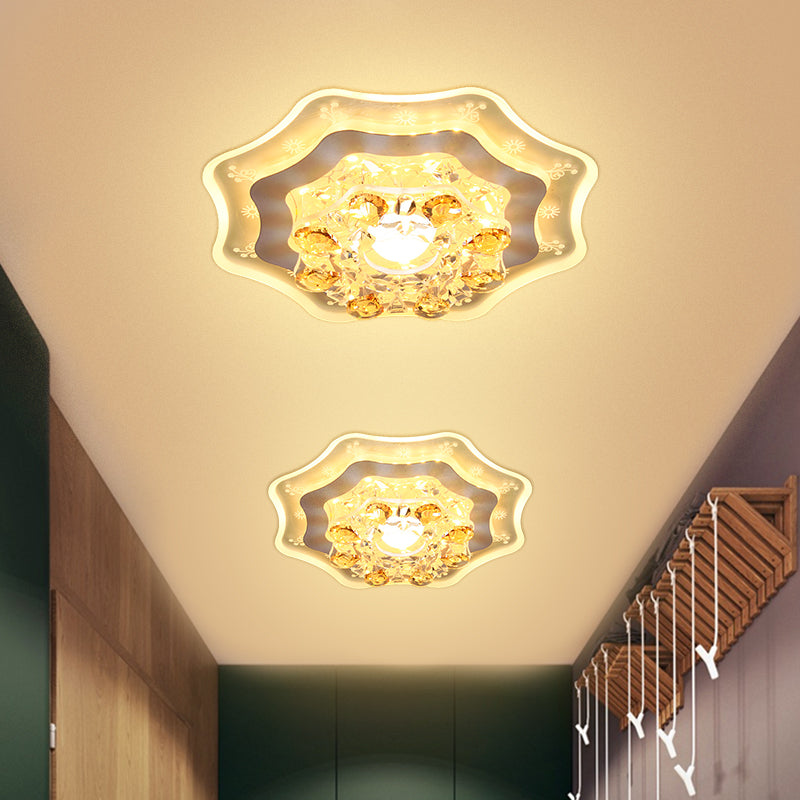 LED Hallway Flush Mount Light Modernism Chrome Ceiling Flush with Bloom Faceted Crystal Shade Clearhalo 'Ceiling Lights' 'Close To Ceiling Lights' 'Close to ceiling' 'Flush mount' Lighting' 1723163