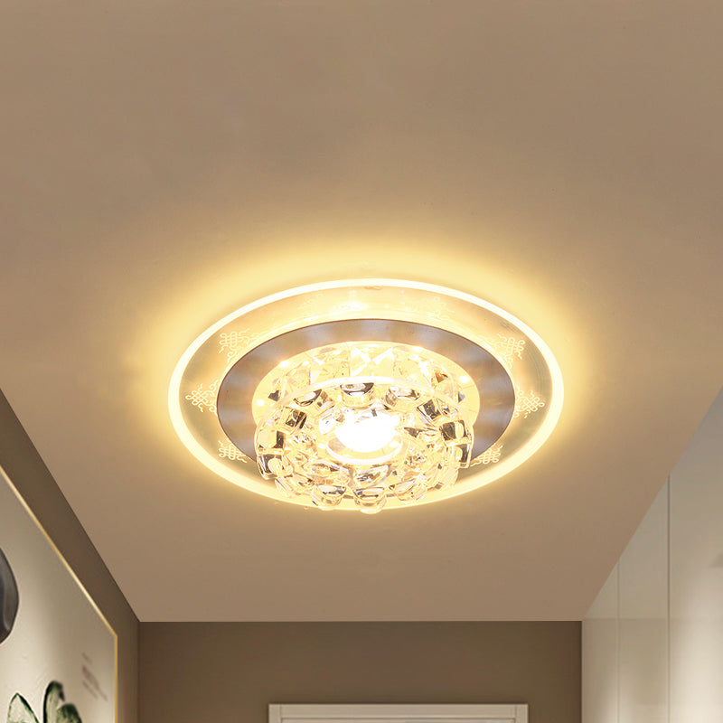 Beveled Crystal Round Ceiling Lighting Contemporary LED Flush Mount Lamp in Chrome Chrome Clearhalo 'Ceiling Lights' 'Close To Ceiling Lights' 'Close to ceiling' 'Flush mount' Lighting' 1723166