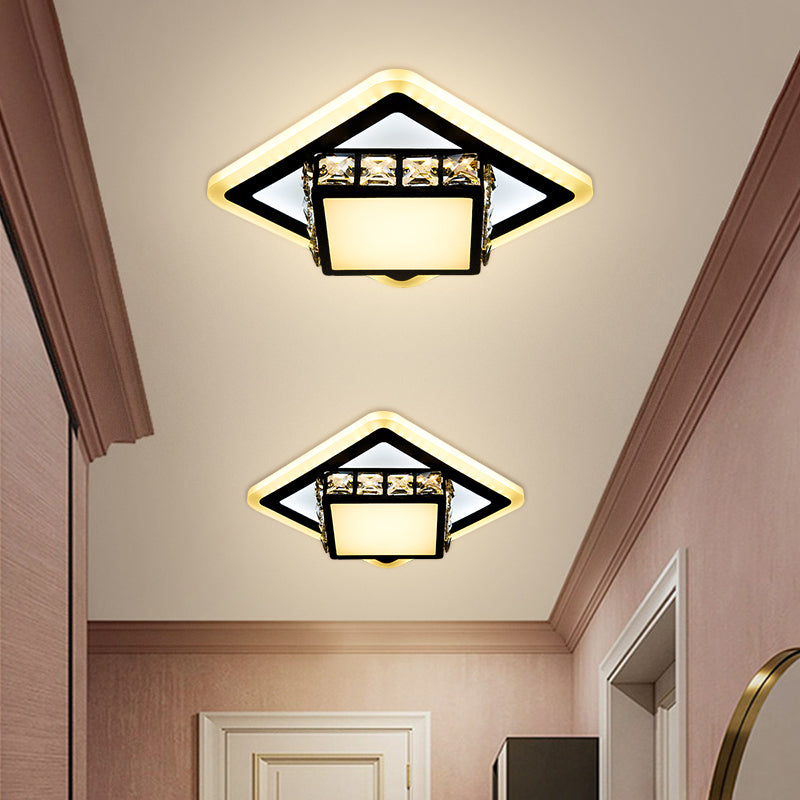 Round/Square Crystal Block Flush Mount Simplicity LED Black Close to Ceiling Lighting for Doorway Black Square Plate Clearhalo 'Ceiling Lights' 'Close To Ceiling Lights' 'Close to ceiling' 'Flush mount' Lighting' 1723174