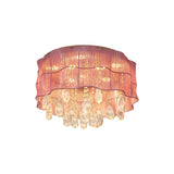 Flower Bedroom Flushmount Lighting Fabric LED Minimalist Ceiling Mounted Light with Crystal Strands in Pink/Blue Clearhalo 'Ceiling Lights' 'Close To Ceiling Lights' 'Close to ceiling' 'Flush mount' Lighting' 1723186