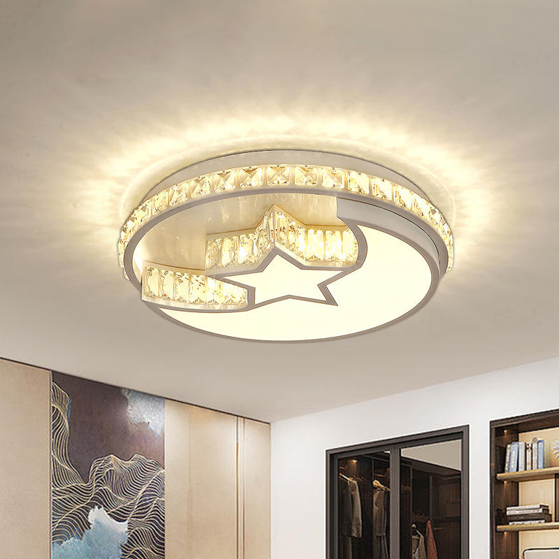 Star and Crescent Ceiling Lamp Simple Crystal Block LED Chrome Flush Mount Light Fixture Chrome Clearhalo 'Ceiling Lights' 'Close To Ceiling Lights' 'Close to ceiling' 'Flush mount' Lighting' 1723192