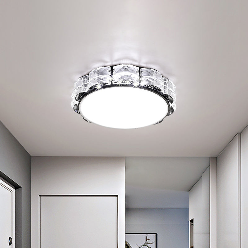 Square/Round Flush Lamp Minimalism Crystal LED Doorway Ceiling Mount Light Fixture in Black/White Clearhalo 'Ceiling Lights' 'Close To Ceiling Lights' 'Close to ceiling' 'Flush mount' Lighting' 1723197