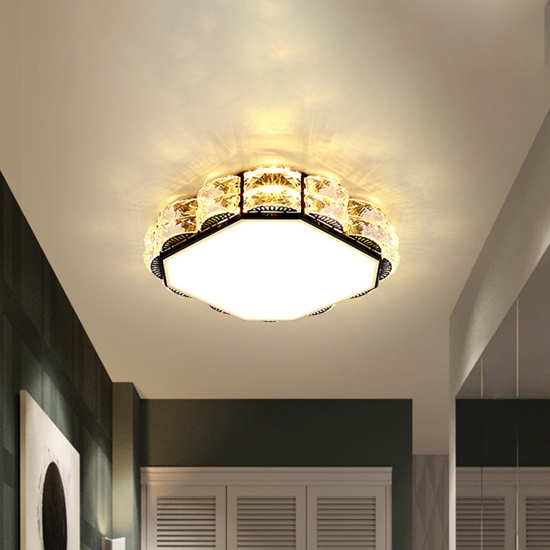 Square/Round Flush Lamp Minimalism Crystal LED Doorway Ceiling Mount Light Fixture in Black/White Clearhalo 'Ceiling Lights' 'Close To Ceiling Lights' 'Close to ceiling' 'Flush mount' Lighting' 1723205