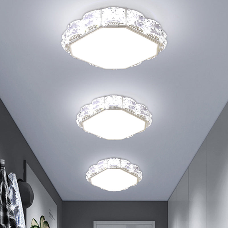 Square/Round Flush Lamp Minimalism Crystal LED Doorway Ceiling Mount Light Fixture in Black/White White Square Plate Clearhalo 'Ceiling Lights' 'Close To Ceiling Lights' 'Close to ceiling' 'Flush mount' Lighting' 1723209