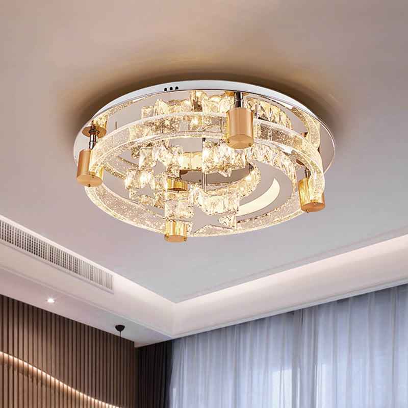 Circular Semi Mount Lighting Minimalist LED Chrome Ceiling Flush with Triangle/Star Design Chrome B Clearhalo 'Ceiling Lights' 'Close To Ceiling Lights' 'Close to ceiling' 'Semi-flushmount' Lighting' 1723266