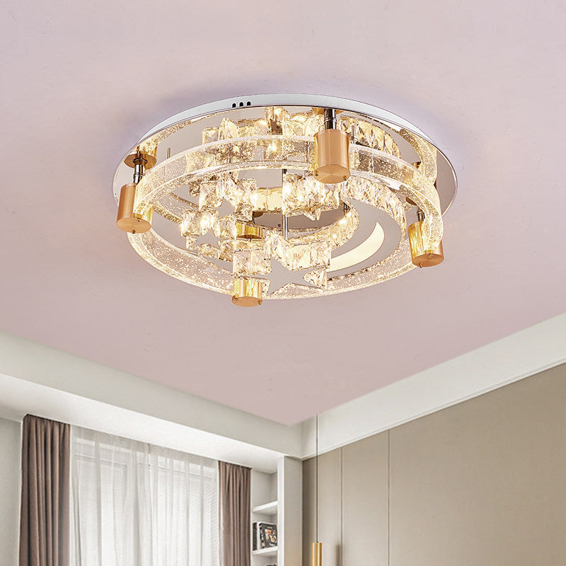 Circular Semi Mount Lighting Minimalist LED Chrome Ceiling Flush with Triangle/Star Design Clearhalo 'Ceiling Lights' 'Close To Ceiling Lights' 'Close to ceiling' 'Semi-flushmount' Lighting' 1723267