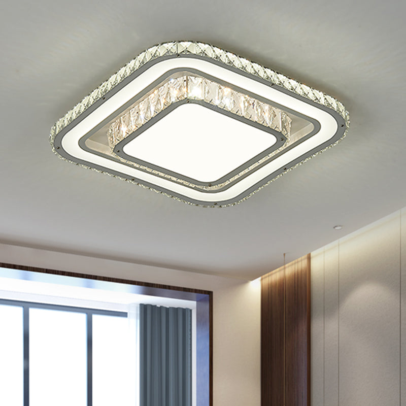 Minimalism LED Flush Mount Lamp Chrome Square Ceiling Lighting with Hand-Cut Crystal Shade Chrome Clearhalo 'Ceiling Lights' 'Close To Ceiling Lights' 'Close to ceiling' 'Flush mount' Lighting' 1723279