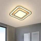 Minimalism LED Flush Mount Lamp Chrome Square Ceiling Lighting with Hand-Cut Crystal Shade Clearhalo 'Ceiling Lights' 'Close To Ceiling Lights' 'Close to ceiling' 'Flush mount' Lighting' 1723280