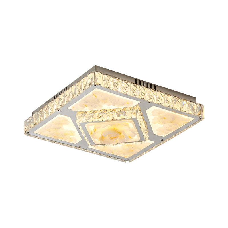 Modernism Square Ceiling Flush Crystal Block LED Parlor Flush Mount Light with Lotus Design in Chrome Clearhalo 'Ceiling Lights' 'Close To Ceiling Lights' 'Close to ceiling' 'Flush mount' Lighting' 1723285