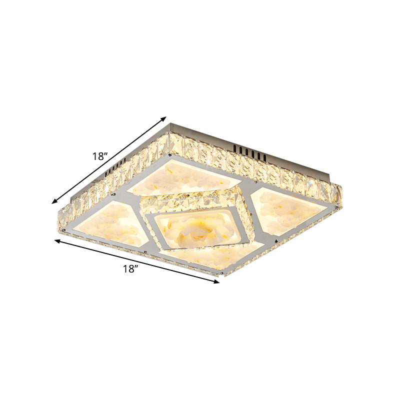 Modernism Square Ceiling Flush Crystal Block LED Parlor Flush Mount Light with Lotus Design in Chrome Clearhalo 'Ceiling Lights' 'Close To Ceiling Lights' 'Close to ceiling' 'Flush mount' Lighting' 1723286