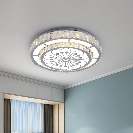 Chrome LED Round Flush Light Modernist Faceted Crystal Ceiling Mounted Fixture with Flower Pattern Clearhalo 'Ceiling Lights' 'Close To Ceiling Lights' 'Close to ceiling' 'Flush mount' Lighting' 1723288