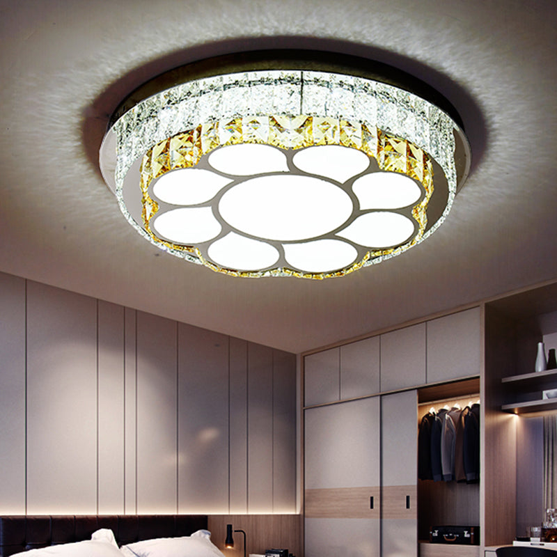 LED Bedroom Flush Mount Lamp Modern Chrome Ceiling Light with Flower/Loving Heart Crystal Block Shade Chrome A Clearhalo 'Ceiling Lights' 'Close To Ceiling Lights' 'Close to ceiling' 'Flush mount' Lighting' 1723291