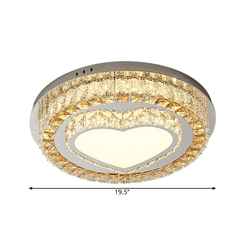 LED Bedroom Flush Mount Lamp Modern Chrome Ceiling Light with Flower/Loving Heart Crystal Block Shade Clearhalo 'Ceiling Lights' 'Close To Ceiling Lights' 'Close to ceiling' 'Flush mount' Lighting' 1723299