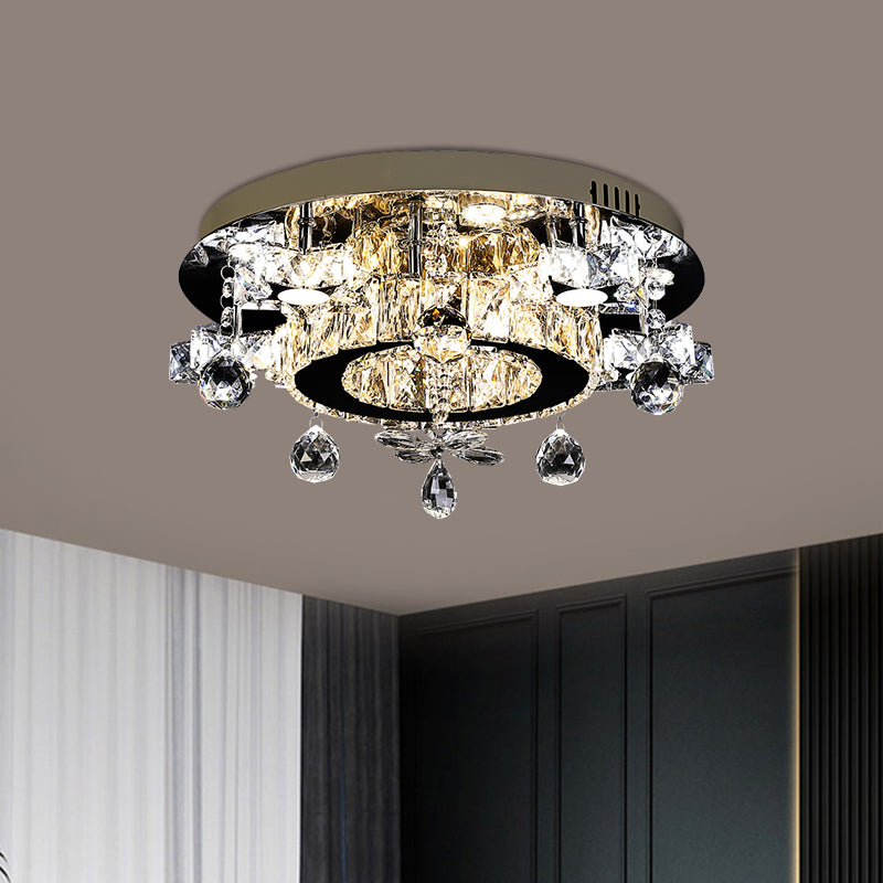 Faceted Crystal Star Semi Flush Lamp Simplicity LED Ceiling Flush in Chrome, Warm/White Light Clearhalo 'Ceiling Lights' 'Close To Ceiling Lights' 'Close to ceiling' 'Semi-flushmount' Lighting' 1723305