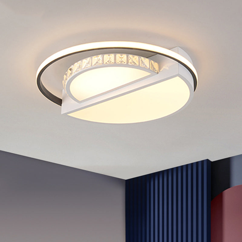 Modern Semicircle Ceiling Flush Mount Crystal Block LED Parlor Flushmount Lighting in White White Clearhalo 'Ceiling Lights' 'Close To Ceiling Lights' 'Close to ceiling' 'Flush mount' Lighting' 1723309