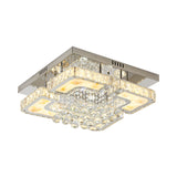 Crystal Block and Orbs Square Semi Flush Contemporary LED Chrome Ceiling Fixture with Lotus Design Clearhalo 'Ceiling Lights' 'Close To Ceiling Lights' 'Close to ceiling' 'Flush mount' Lighting' 1723319