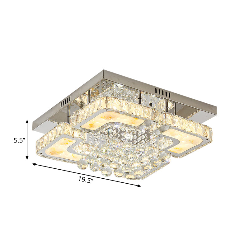 Crystal Block and Orbs Square Semi Flush Contemporary LED Chrome Ceiling Fixture with Lotus Design Clearhalo 'Ceiling Lights' 'Close To Ceiling Lights' 'Close to ceiling' 'Flush mount' Lighting' 1723320