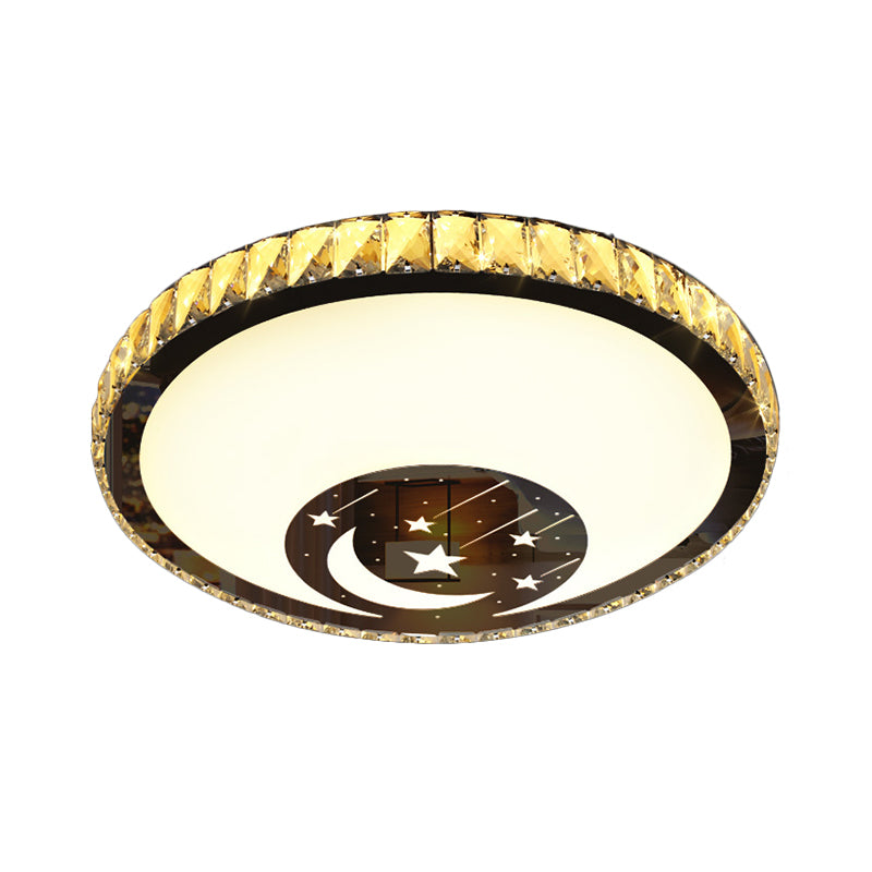 Chrome LED Circular Flush Lamp Simplicity Crystal Block Ceiling Mounted Light with Star and Moon Design Clearhalo 'Ceiling Lights' 'Close To Ceiling Lights' 'Close to ceiling' 'Flush mount' Lighting' 1723327