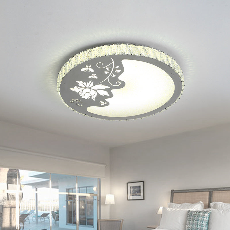 Hand-Cut Crystal Circular Ceiling Lamp Modernist LED Flush Mount Light with Butterfly and Flower Design in Chrome Clearhalo 'Ceiling Lights' 'Close To Ceiling Lights' 'Close to ceiling' 'Flush mount' Lighting' 1723334