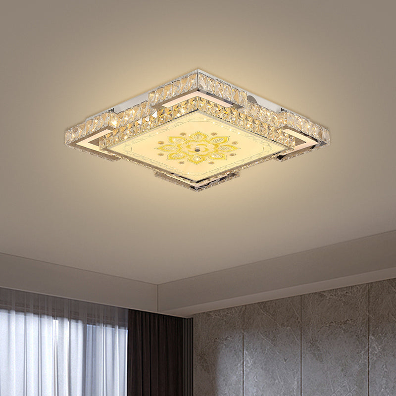 Square Flush Mount Fixture Minimalist Faceted Crystal LED Doorway Ceiling Flush in Chrome Clearhalo 'Ceiling Lights' 'Close To Ceiling Lights' 'Close to ceiling' 'Flush mount' Lighting' 1723346