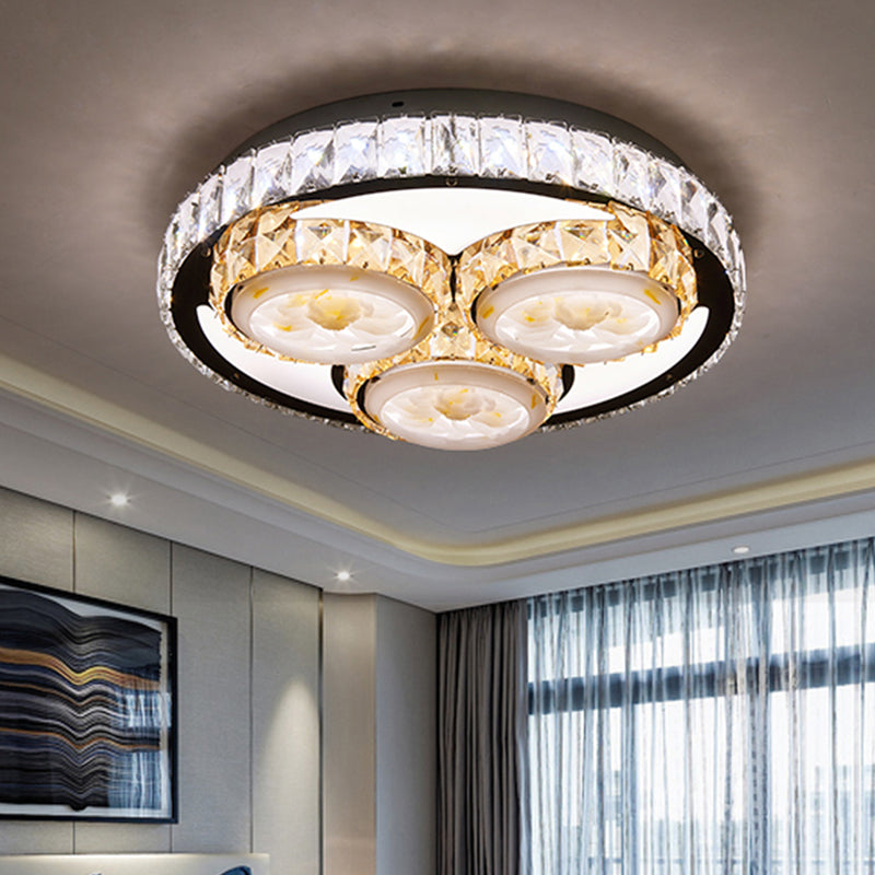 Chrome LED Circle Ceiling Light Minimalism Crystal Block Flush Mount Lamp with Lotus Design Chrome B Clearhalo 'Ceiling Lights' 'Close To Ceiling Lights' 'Close to ceiling' 'Semi-flushmount' Lighting' 1723349