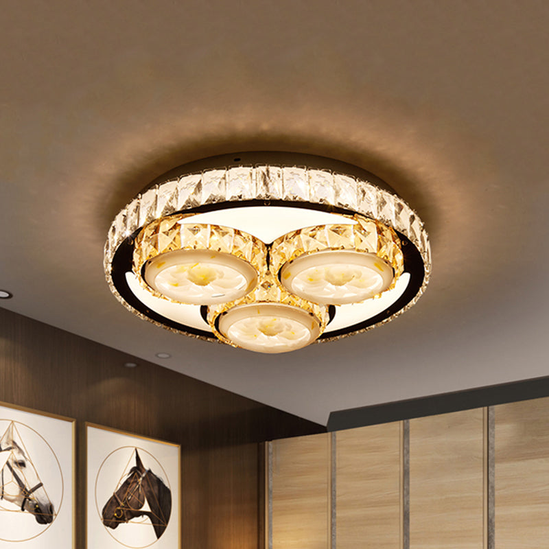 Chrome LED Circle Ceiling Light Minimalism Crystal Block Flush Mount Lamp with Lotus Design Clearhalo 'Ceiling Lights' 'Close To Ceiling Lights' 'Close to ceiling' 'Semi-flushmount' Lighting' 1723350