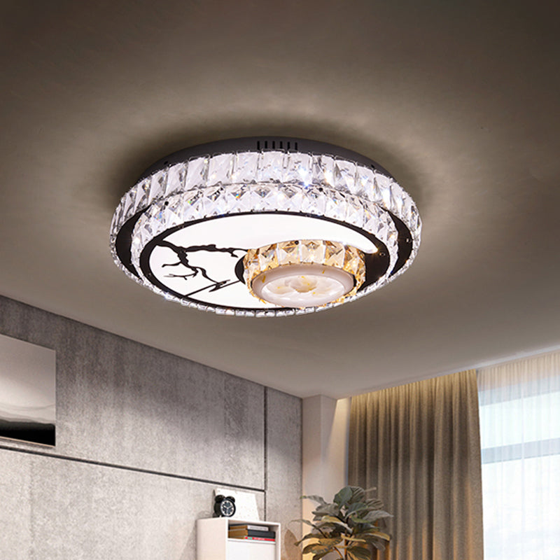 Chrome LED Circle Ceiling Light Minimalism Crystal Block Flush Mount Lamp with Lotus Design Clearhalo 'Ceiling Lights' 'Close To Ceiling Lights' 'Close to ceiling' 'Semi-flushmount' Lighting' 1723354