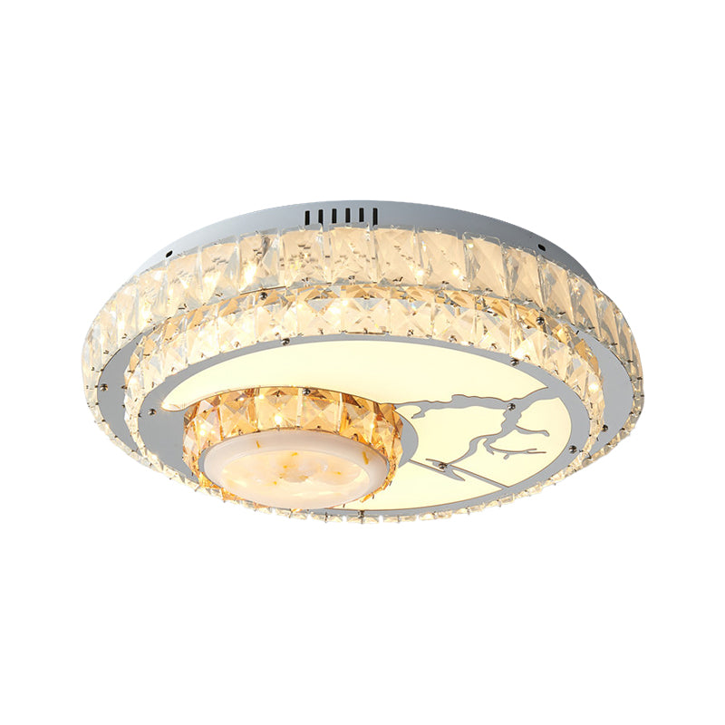 Chrome LED Circle Ceiling Light Minimalism Crystal Block Flush Mount Lamp with Lotus Design Clearhalo 'Ceiling Lights' 'Close To Ceiling Lights' 'Close to ceiling' 'Semi-flushmount' Lighting' 1723356