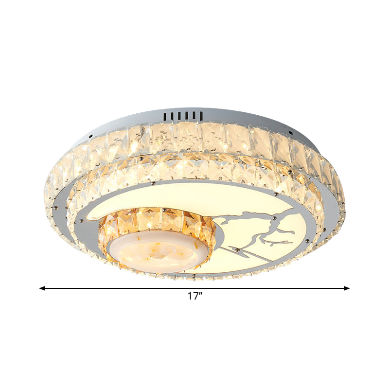 Chrome LED Circle Ceiling Light Minimalism Crystal Block Flush Mount Lamp with Lotus Design Clearhalo 'Ceiling Lights' 'Close To Ceiling Lights' 'Close to ceiling' 'Semi-flushmount' Lighting' 1723357