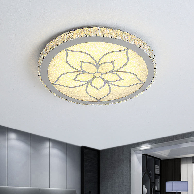 Simplicity LED Flush Mount Lighting Chrome Round Ceiling Fixture with Crystal Rectangle Shade Clearhalo 'Ceiling Lights' 'Close To Ceiling Lights' 'Close to ceiling' 'Semi-flushmount' Lighting' 1723359