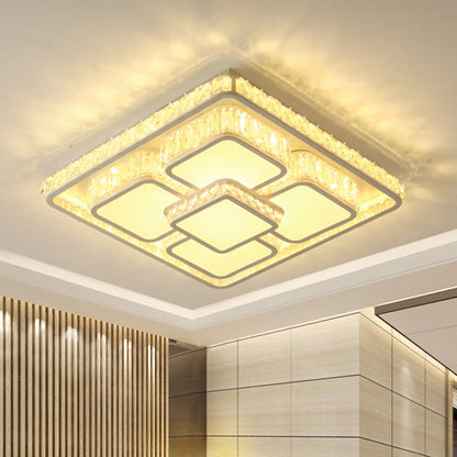 LED Parlor Flush Light Fixture Modern Chrome Ceiling Flush Mount with Square Crystal Shade White Clearhalo 'Ceiling Lights' 'Close To Ceiling Lights' 'Close to ceiling' 'Flush mount' Lighting' 1723362