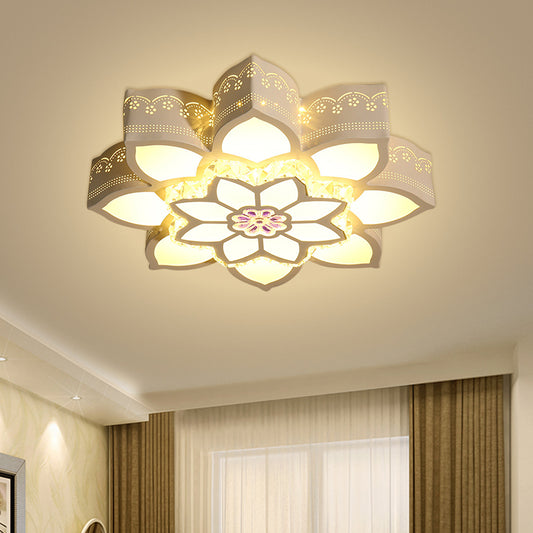 Hand-Cut Crystal Lotus Flush Mount Modernism LED White Close to Ceiling Lighting White Clearhalo 'Ceiling Lights' 'Close To Ceiling Lights' 'Close to ceiling' 'Flush mount' Lighting' 1723370