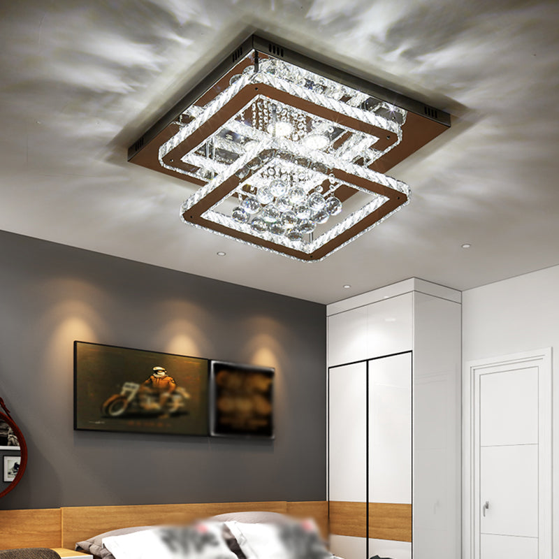 2-Tier Square Bedroom Ceiling Lamp Crystal Block LED Contemporary Semi Flush Light in Chrome Clearhalo 'Ceiling Lights' 'Close To Ceiling Lights' 'Close to ceiling' 'Semi-flushmount' Lighting' 1723375