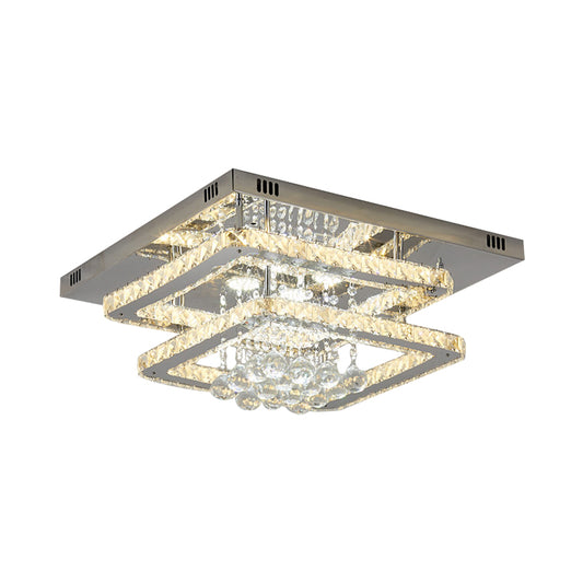 2-Tier Square Bedroom Ceiling Lamp Crystal Block LED Contemporary Semi Flush Light in Chrome Clearhalo 'Ceiling Lights' 'Close To Ceiling Lights' 'Close to ceiling' 'Semi-flushmount' Lighting' 1723376