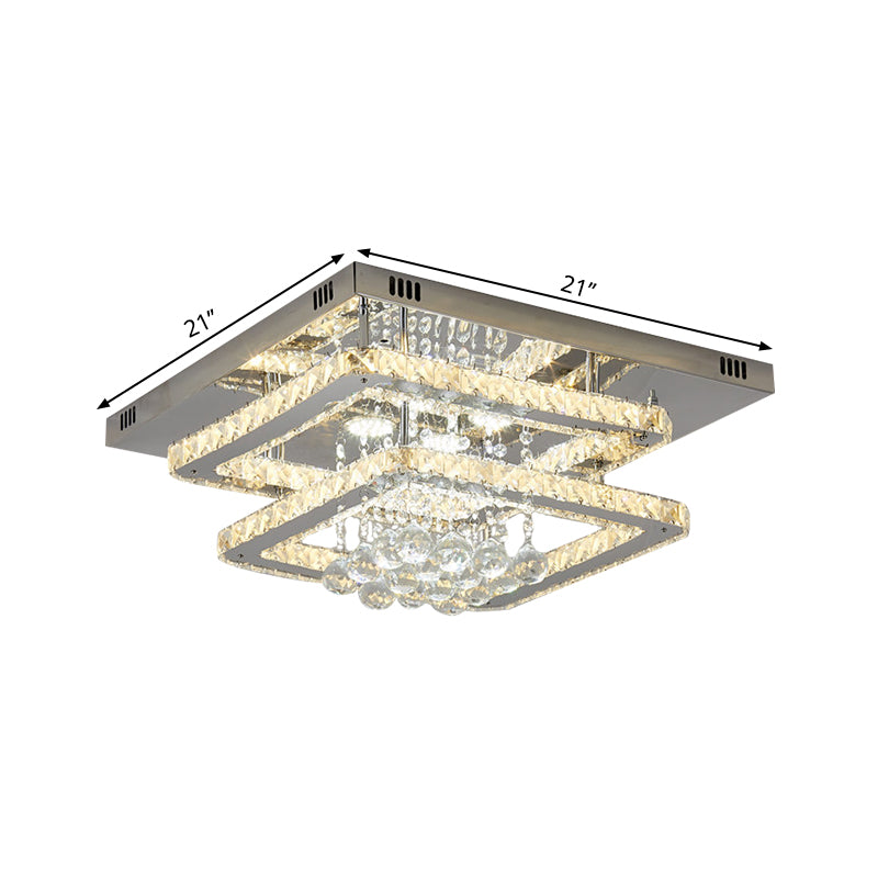 2-Tier Square Bedroom Ceiling Lamp Crystal Block LED Contemporary Semi Flush Light in Chrome Clearhalo 'Ceiling Lights' 'Close To Ceiling Lights' 'Close to ceiling' 'Semi-flushmount' Lighting' 1723377