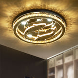 Contemporary Circle Flushmount Crystal Block Sleeping Room LED Ceiling Mounted Light with Fish Design in Chrome Chrome Clearhalo 'Ceiling Lights' 'Close To Ceiling Lights' 'Close to ceiling' 'Semi-flushmount' Lighting' 1723382