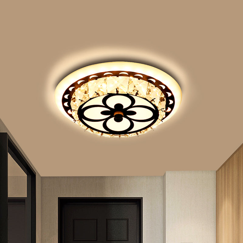 Round/Square Flush Mount Lamp Modernist Crystal Block LED Corridor Ceiling Lighting in Chrome Chrome Round Clearhalo 'Ceiling Lights' 'Close To Ceiling Lights' 'Close to ceiling' 'Flush mount' Lighting' 1723386