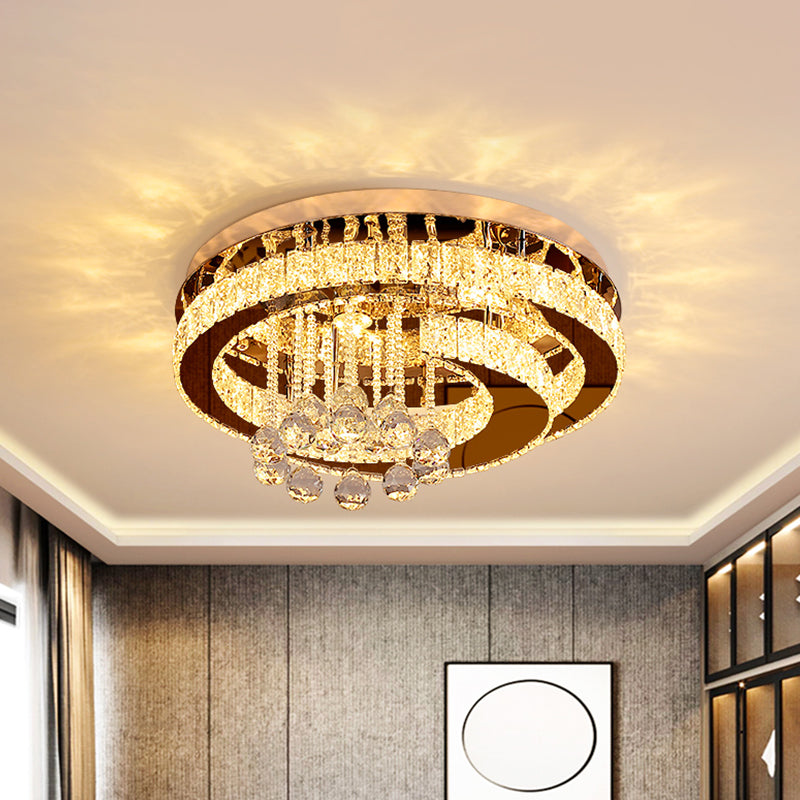 Crystal Rectangle Moon/Star Ceiling Lamp Modern LED Semi Flush Light in Chrome with Droplet Deco Chrome A Clearhalo 'Ceiling Lights' 'Close To Ceiling Lights' 'Close to ceiling' 'Semi-flushmount' Lighting' 1723403