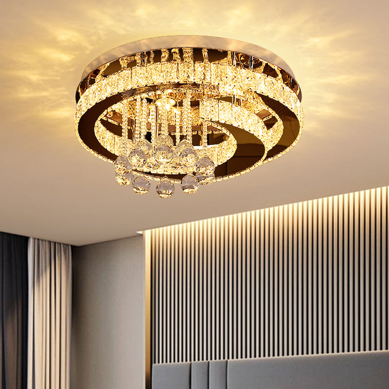 Crystal Rectangle Moon/Star Ceiling Lamp Modern LED Semi Flush Light in Chrome with Droplet Deco Clearhalo 'Ceiling Lights' 'Close To Ceiling Lights' 'Close to ceiling' 'Semi-flushmount' Lighting' 1723404